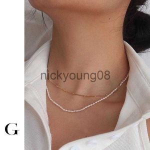 Pendant Necklaces Pendant Necklaces Ghidbk 2pcs Stainless Steel Gold Color Thin Beads Chain Rice Pearl 2 Layered Necklace For Women Freshwater Pearls Choker J x0711