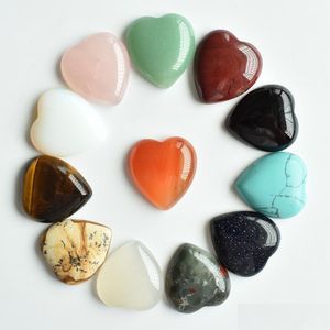 Stone Natural 25 mm Heart Loose Perles Loose Opal Rose Quartz Tigers Eye Turquoise Cabochons Plat arrière pour anneau de collier