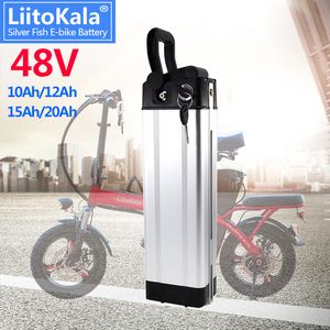 Liitokala 48v 10ah 12ah 15ah 20ah bateria de peixe de prata bloco de bicicleta elétrica para kits de bicicleta elétrica de motor bafang