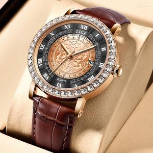 腕時計 LIGE トップクォーツ腕時計ビジネスファッションレザーバンドメンズ腕時計超薄型時計ドロップとギフトボックス