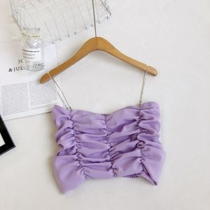 Women's Tanks Camis Heiar Women Pleated Purple Knitted Spaghetti Chains Camisoles Y2K Tube Tops Candy Crop Tops For Women 230711