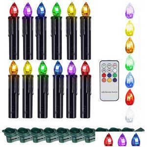 Kaarsen Led Colorf Batterij-aangedreven Nep Kaars Kerstboom Licht Met Timer Afstandsbediening En Clip Decoratief Voor Halloween Zwart H1 Dr Dhdsw