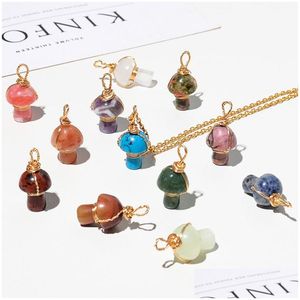 Colares com pingente de pedra natural escultura em forma de cogumelo encantos Reiki cura Chakra colar de cristal para mulheres jóias entrega direta P Dhszp