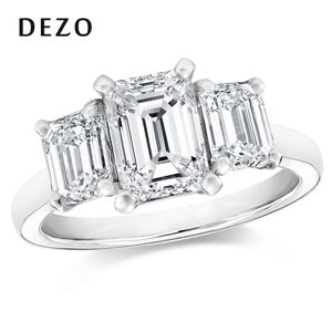 With Side Stones DEZO Emerald Cut 3 Stone Engagement Rings for Women 925 Sterling Silver Total 2 VVS D Color Luxury Jewelry 230710