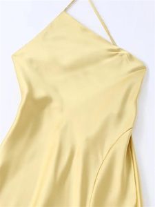 Set traf gul av axel lång klänning kvinnor asymmetrisk satin klänning kvinna backless sexiga festklänningar sommar slits aftonklänningar