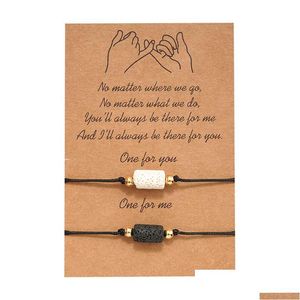 Очарование браслетов Цилиндрическое бело -черное лавовое плетение каменного бусин на браслет диффузор эфирного масла для женщин