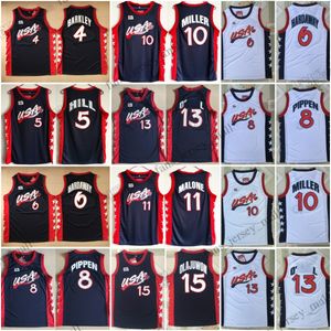 1996レトロジャージーバスケットボールジャージ15 Olajuwon 4 Barkley 5 Hill 11 Malone 8 Pippen 6ハーディアウェイステッチシャツ