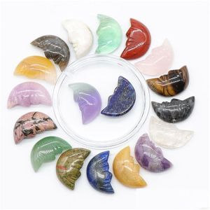 Stone Natural Carving Moon Face Crafts Ornaments Fluorite Rose Quartz Crystal Healing Agate Decoration Drop Delivery Jewelry Dh1Fb