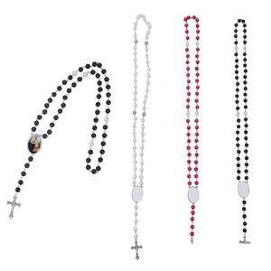 Pendants 4 Colors Sublimation Necklace Heat Transfer Pendant Rosary Bead Cross Jesus Metal Drop Delivery Home Garden Arts Crafts Dhw9O