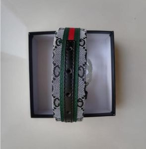 Leather designer mens new belt red green stripe canvas high quality fashion large letter silver buckle womens belt 110CM