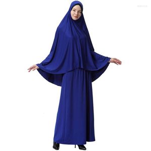 Abbigliamento etnico Abaya Arabia Hijab Gonna Set Donne musulmane Cappuccio monocromatico Due pezzi Abito da preghiera islamico Ramadan Moschea Lungo