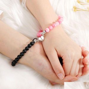 Charm Bracelets Couple Bracelet For Lovers Natural Stone Lava Beads Uni Distance Matching Braclet Valentines Day Gift Drop Delivery J Dh6A2