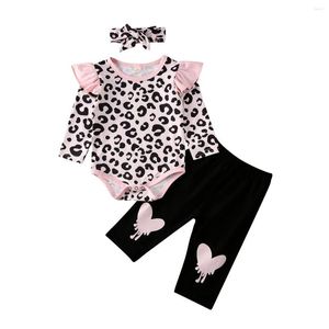 Conjuntos de roupas 0-24M 3 peças roupas para bebês meninas roupas leopardo babados calças leggings roupas