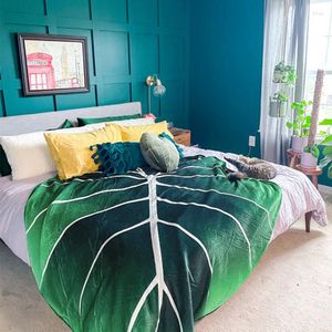 Coperte Fashion Cozy Gloriosum Stampato Foglie Coperta da letto in pile Green Leaf Beach