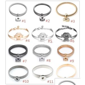 Charm Bracelets Mixed 12 Styles 18Mm Snap Button Bracelet Sier Gold Link Chain Three Snaps Buttons Jewelry For Women Men Drop Delivery Dhgky