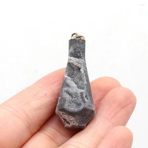 Colares com Pingente Pedra Preta Natural Gema Mineral Artesanato DIY Colar Pulseira Brincos Acessórios Jóias Presentes 15x40mm