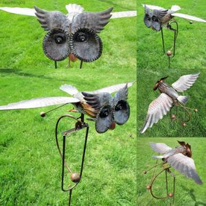 3D metal baykuş dönen rüzgar spinner kişiselleştirilmiş metal yel değirmeni bahçe bahçesi uçan uçan kartal zanaat bahçe bahçesi süslemeleri l230620