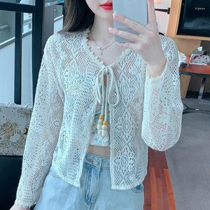 Women's Jackets 2023 Summer Women Long Sleeve Thin Sunscreen Lace Cardigan Fashion Versatile Ladies Solid Knitted Hollow Short Shirt Korean