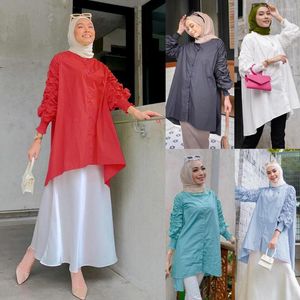 Etniska kläder Malaysia Muslim Kvinnor Blus Islamisk Långärmad Casual Toppar Skjorta Turkiet Arab Kaftan Dubai Femme Enfärgad Vestidos