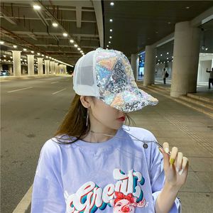 Bonés Bola Glitter Boné de Beisebol Feminino Rabo de Cavalo Mesh Hat Lantejoulas Brilhante Algodão Lavado Ajustável Chapéus Casual Esporte Sol 230710