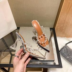 Casual Sexy Sandals Designer Lady Fashion Women Shoes Pvc Clear Transparent Spikes Pointy Toe Stiletto High Heels Sandalias 6132