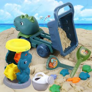 Sand Play Water Fun Kids Dinosaur Beach Toys Set com Pá Ancinho Regador e Moldes Escavação ao Ar Livre Caminhão Basculante 230711