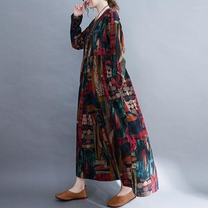 Casual Dresses Long Sleeve Print Floral Vintage Autumn Dress Lady Work Holiday Outdoor Travel Style Fashion Women Spring