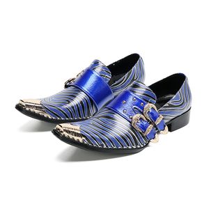 2023 Plus Size Business Dress Shoes Italian Print Pointed Toe Social Real Leather Male Shoes Night Club Buckle Prom Man Shoes