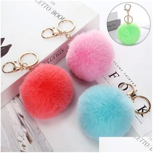 Nyckelringar Fluffig Pom Chain 8Cm Mjuk Faux Rex Kaninpälsboll Bilnyckelring Pompom Hållare Ring Damväska Hänge Smycken Drop Delivery Dhqbn