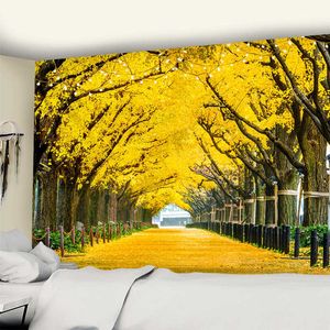 Tapisserier Golden Leaves växt landskap tapestry landskap vägg hängande sängäcke kast täcker strandmatta bordsdukar heminredning