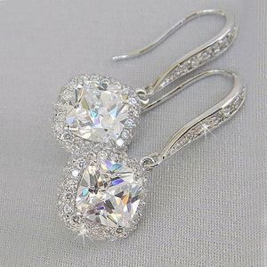 Stud Silver Colour Cubic Zirconia Earrings Shining Elegant Banquet Party Jewelry Birthday Anniversary Christmas Gifts 230710