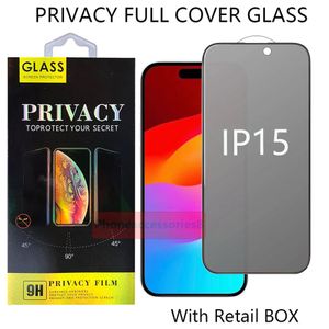 Protetor de tela de vidro anti-espionagem de privacidade para iPhone 15 14 13 12 11 Pro max XR XS 6 7 8 Plus Cobertura completa de vidro temperado em caixa de varejo