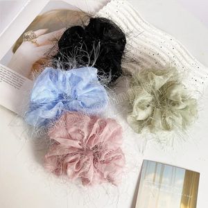 Moda Piuma Chiffon Scrunchie Corea Garza Nappa Scrunchies Per Capelli Donne Fasce Elastiche Per Capelli Copricapo Coda di Cavallo Titolare Corda Per Capelli