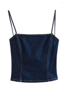 Women's Tanks MESTTRAF Women Fashion Y2K Cropped Denim Thin Straps Tank Tops Vintage Sleeveless Sexy Backless Female Camis Chic