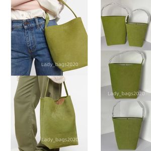 Bolsa Bucket The Row Bolsas Axilares Verde Bolsa de Grande Capacidade Couro Liso Bolsas Femininas de Luxo Designer Bolsa Plana Alça de Ombro Fechamento Bolsa Clutch Dois Tamanhos