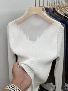 Swetry damskie jesienno-zimowa modna siateczkowa szyta pulowerowa bluzka 2023 damska zagęszczony sweter z golfem dzianinowa koszula do dołu