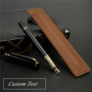 Fountain Pens Custom Text Pen With exquisite leather Pencil case No ink in the pen Gold text highquality tip 230707