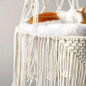 1pc 手織り猫の巣ハンモックバスケット壁掛け家庭用ペットバスケット小型犬と猫のための猫ハンモックベッド