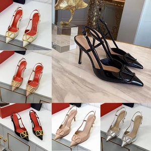 mit Box-Designer-Absätzen, berühmte Damen-Valentinstagsandale, High-Heel-Schuhe, klassische Pumps, 6 cm, 8 cm, Weiß-Schwarz-Gold-Absätze, Nude-Lackleder, Damen-Luxus-Coach-Sandalen