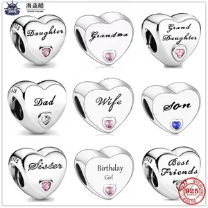 For pandora charms authentic 925 silver beads Dangle Charm Wife Sisters best friends Dad Love Heart Bead