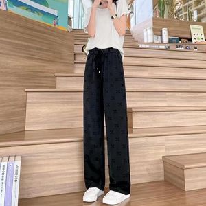 Fall Designer high-end women Fashion casual Wide leg Ice Silk High waist straight pants Luxury Asian size S-4XL WISP