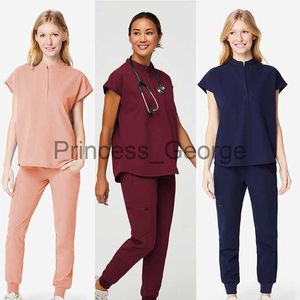 Övrigt Kläder Enfärgad Uniform Sjuksköterska Arbetskläder Scrubs Set Top Byxor Dam Sommar Elastisk Snabbtorkande Sjukhus Läkare Arbetsdräkter x0711