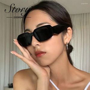 Óculos de Sol STORY Anos 90 Moda Vintage Retangular Feminino Masculino Design Estreito Quadrado Óculos de Sol Lentes De Sol Mujer S4144