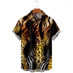 Camicie casual da uomo 2023 Camicia hawaiana per uomo Summer Fashion Beach Pannelli con stampa leopardata Y2k Streetwear T-shirt manica corta oversize