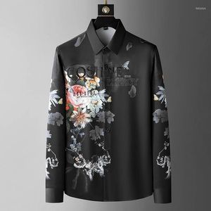 Men's Casual Shirts High Class Butterfly Drill Printed Shirt Long Sleeve 2023 Spring And Autumn Slim Personality Handsome