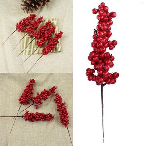 Flores decorativas 10 peças decoradas com frutas vermelhas simulação de corda árvore de natal artificial em pote de seda