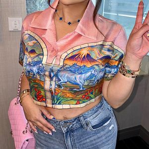 Women's Blouses Women Cropped Tops Tees Streetswear Summer Y2K Graphic Clothes Sexy Vacation T Shirt Casual Fashion Sweatshirt