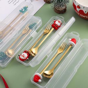 Set di stoviglie Set di stoviglie natalizie in acciaio inossidabile Cucchiai da dessert per caffè Forchetta Regali di Natale per bambini Anno Decorazioni per la tavola per feste Accessori per la cucina