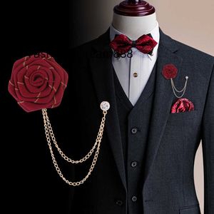 Handmade Fabric Rose Flower Brooch Crytal Tassel Chain Lapel Pin Suit Shirt Corsage Brooches for Men Women Accessories
