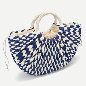 Evening Bags Women round bucket semicircle straw bag handmade net color woven basket rattan handbag 230711